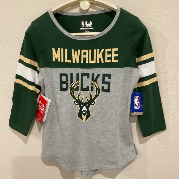 NBA Other - NWT NBA Milwaukee Bucks Tee 3/4 Sleeve Shirt Green Youth Size Medium
